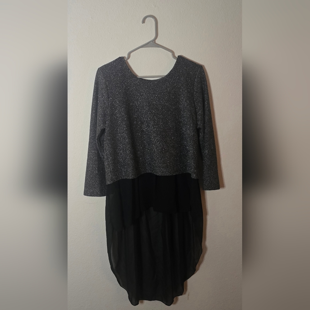 Ama Italy Black Shimmer Layered Tunic Evening Cocktail Minimalist Blouse Size M